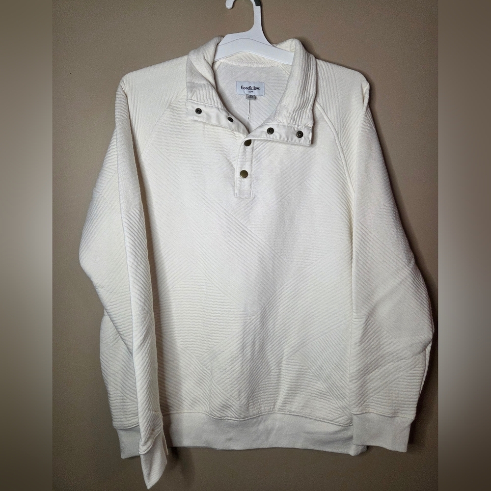 Goodfellow & Co Men's Sz Med Ivory Quilted Quarter Snap Mock Neck Sweatshirt NWT